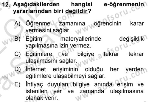 Büro Teknolojileri Dersi Ara Sınavı Deneme Sınav Soruları 12. Soru