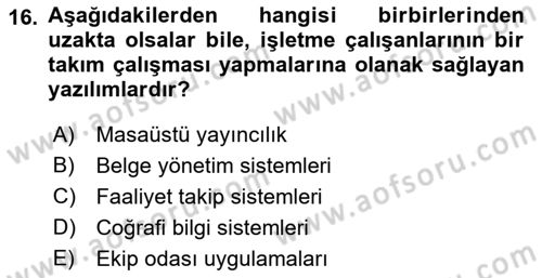 Büro Teknolojileri Dersi Ara Sınavı Deneme Sınav Soruları 16. Soru
