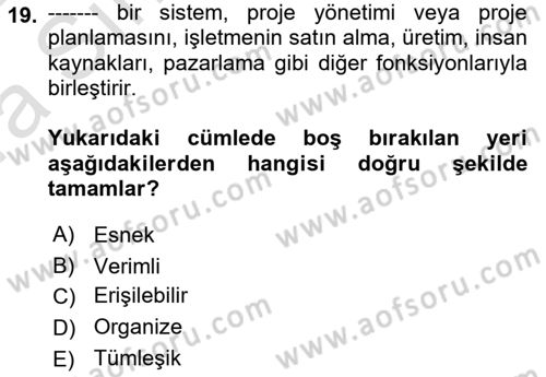Büro Teknolojileri Dersi Ara Sınavı Deneme Sınav Soruları 19. Soru