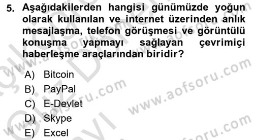 Büro Teknolojileri Dersi 2021 - 2022 Yılı (Vize) Ara Sınav Soruları 5. Soru