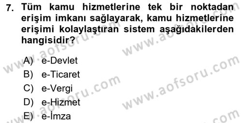 Büro Teknolojileri Dersi Ara Sınavı Deneme Sınav Soruları 7. Soru