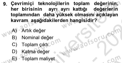 Büro Teknolojileri Dersi Ara Sınavı Deneme Sınav Soruları 9. Soru