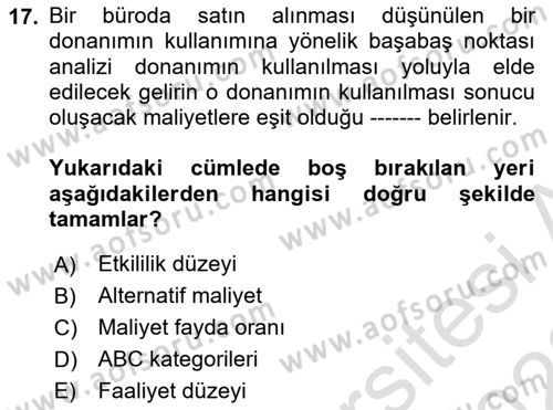 Büro Teknolojileri Dersi 2021 - 2022 Yılı (Final) Dönem Sonu Sınav Soruları 17. Soru