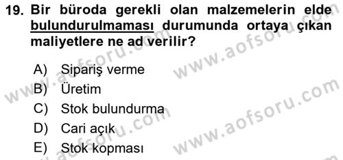 Büro Teknolojileri Dersi 2021 - 2022 Yılı (Final) Dönem Sonu Sınav Soruları 19. Soru