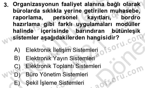 Büro Teknolojileri Dersi 2021 - 2022 Yılı (Final) Dönem Sonu Sınav Soruları 3. Soru