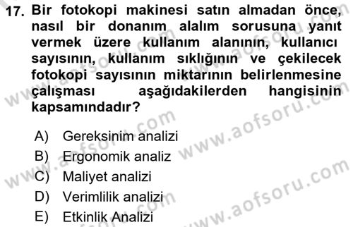 Büro Teknolojileri Dersi 2021 - 2022 Yılı Yaz Okulu Sınav Soruları 17. Soru