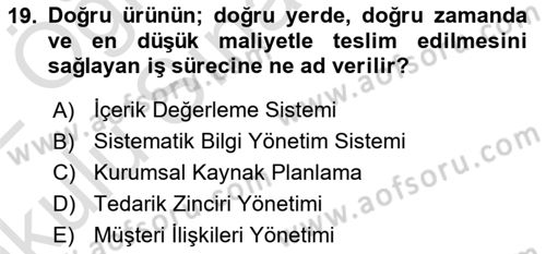 Büro Teknolojileri Dersi 2021 - 2022 Yılı Yaz Okulu Sınav Soruları 19. Soru