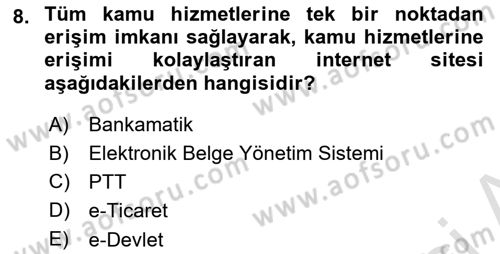 Büro Teknolojileri Dersi 2021 - 2022 Yılı Yaz Okulu Sınav Soruları 8. Soru