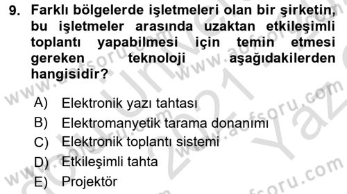 Büro Teknolojileri Dersi 2021 - 2022 Yılı Yaz Okulu Sınav Soruları 9. Soru
