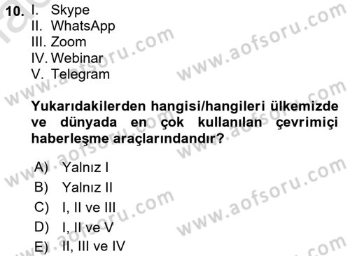Büro Teknolojileri Dersi Ara Sınavı Deneme Sınav Soruları 10. Soru