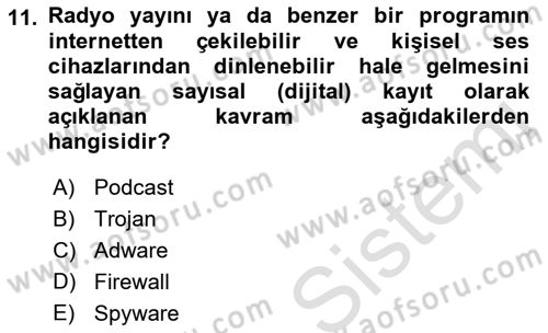 Büro Teknolojileri Dersi Ara Sınavı Deneme Sınav Soruları 11. Soru