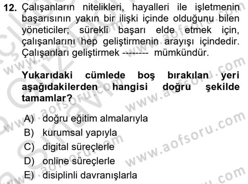Büro Teknolojileri Dersi 2022 - 2023 Yılı (Vize) Ara Sınav Soruları 12. Soru