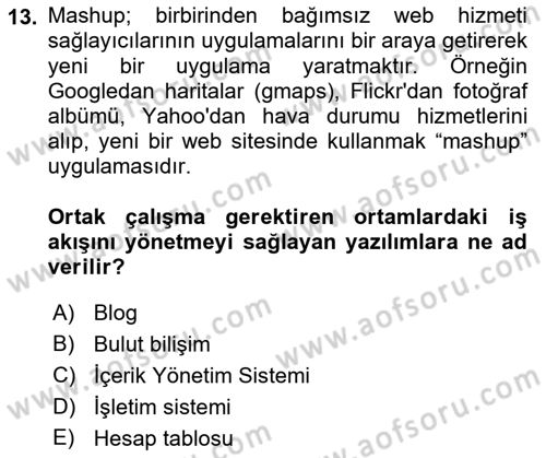 Büro Teknolojileri Dersi Ara Sınavı Deneme Sınav Soruları 13. Soru
