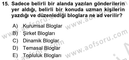 Büro Teknolojileri Dersi 2022 - 2023 Yılı (Vize) Ara Sınav Soruları 15. Soru