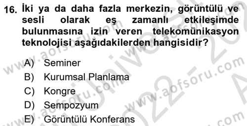 Büro Teknolojileri Dersi Ara Sınavı Deneme Sınav Soruları 16. Soru