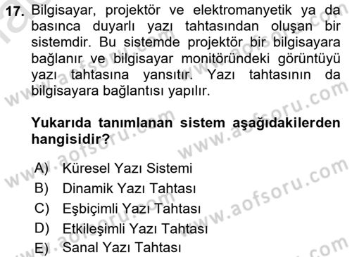 Büro Teknolojileri Dersi Ara Sınavı Deneme Sınav Soruları 17. Soru