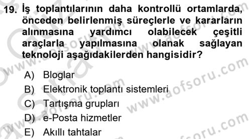 Büro Teknolojileri Dersi Ara Sınavı Deneme Sınav Soruları 19. Soru