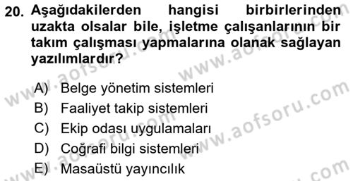 Büro Teknolojileri Dersi Ara Sınavı Deneme Sınav Soruları 20. Soru