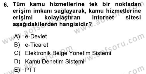 Büro Teknolojileri Dersi Ara Sınavı Deneme Sınav Soruları 6. Soru