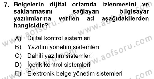 Büro Teknolojileri Dersi Ara Sınavı Deneme Sınav Soruları 7. Soru