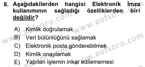 Büro Teknolojileri Dersi Ara Sınavı Deneme Sınav Soruları 8. Soru