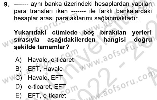 Büro Teknolojileri Dersi Ara Sınavı Deneme Sınav Soruları 9. Soru