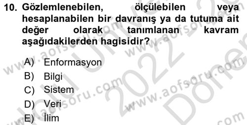 Büro Teknolojileri Dersi 2022 - 2023 Yılı (Final) Dönem Sonu Sınav Soruları 10. Soru