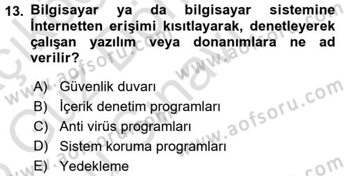 Büro Teknolojileri Dersi 2022 - 2023 Yılı (Final) Dönem Sonu Sınav Soruları 13. Soru
