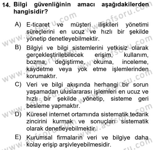 Büro Teknolojileri Dersi 2022 - 2023 Yılı (Final) Dönem Sonu Sınav Soruları 14. Soru