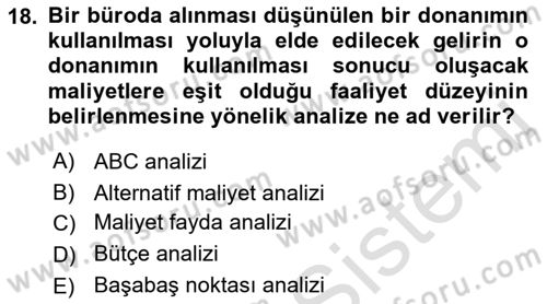 Büro Teknolojileri Dersi 2022 - 2023 Yılı (Final) Dönem Sonu Sınav Soruları 18. Soru