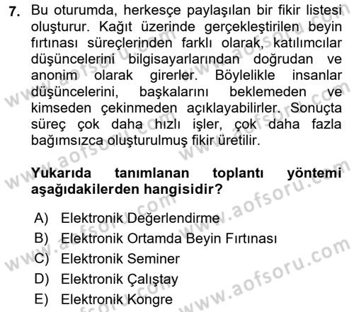 Büro Teknolojileri Dersi 2022 - 2023 Yılı (Final) Dönem Sonu Sınav Soruları 7. Soru