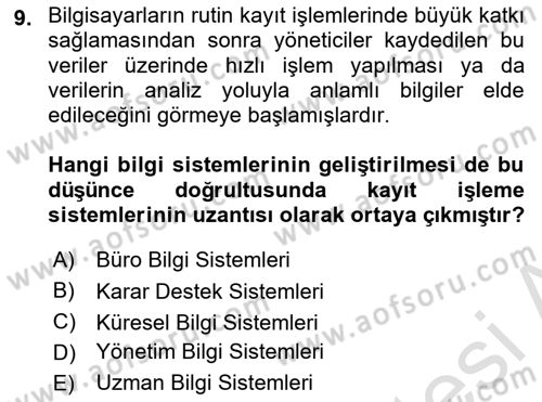 Büro Teknolojileri Dersi 2022 - 2023 Yılı (Final) Dönem Sonu Sınav Soruları 9. Soru
