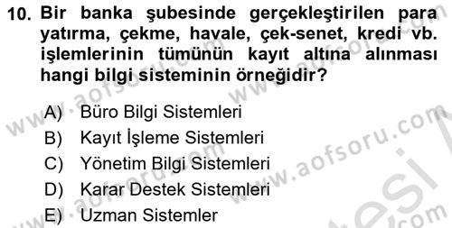 Büro Teknolojileri Dersi 2022 - 2023 Yılı Yaz Okulu Sınav Soruları 10. Soru