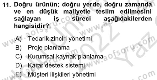 Büro Teknolojileri Dersi 2022 - 2023 Yılı Yaz Okulu Sınav Soruları 11. Soru