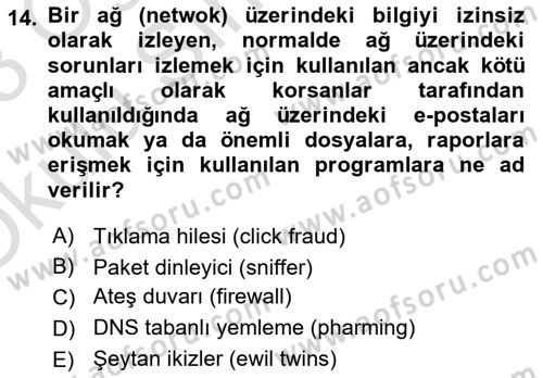 Büro Teknolojileri Dersi 2022 - 2023 Yılı Yaz Okulu Sınav Soruları 14. Soru