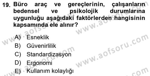 Büro Teknolojileri Dersi 2022 - 2023 Yılı Yaz Okulu Sınav Soruları 19. Soru