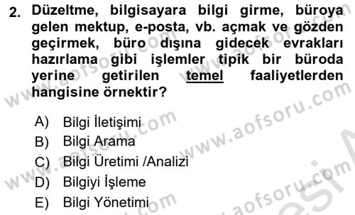 Büro Teknolojileri Dersi 2022 - 2023 Yılı Yaz Okulu Sınav Soruları 2. Soru