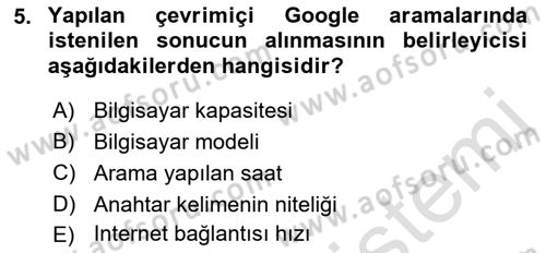 Büro Teknolojileri Dersi 2022 - 2023 Yılı Yaz Okulu Sınav Soruları 5. Soru