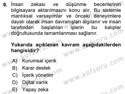 Büro Teknolojileri Dersi 2022 - 2023 Yılı Yaz Okulu Sınav Soruları 9. Soru
