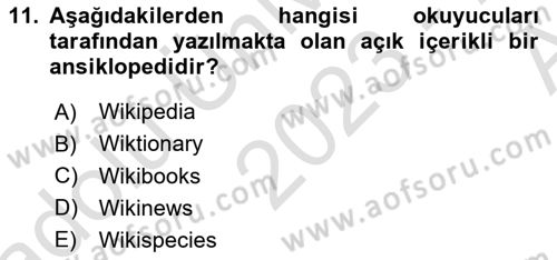 Büro Teknolojileri Dersi Ara Sınavı Deneme Sınav Soruları 11. Soru