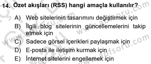 Büro Teknolojileri Dersi Ara Sınavı Deneme Sınav Soruları 14. Soru