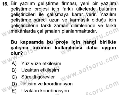 Büro Teknolojileri Dersi Ara Sınavı Deneme Sınav Soruları 16. Soru