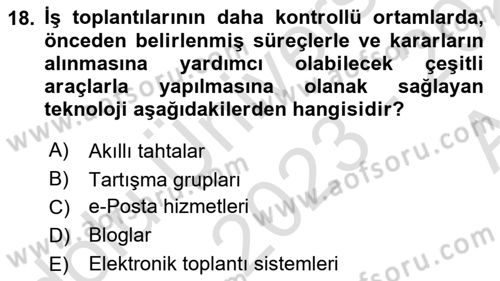 Büro Teknolojileri Dersi Ara Sınavı Deneme Sınav Soruları 18. Soru
