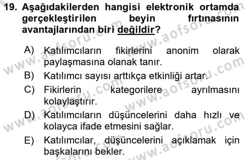 Büro Teknolojileri Dersi Ara Sınavı Deneme Sınav Soruları 19. Soru