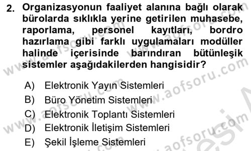 Büro Teknolojileri Dersi 2023 - 2024 Yılı (Vize) Ara Sınav Soruları 2. Soru