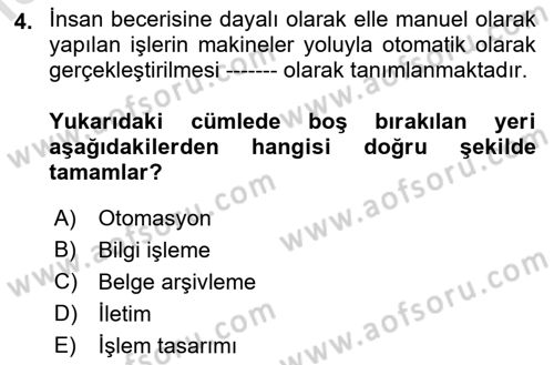Büro Teknolojileri Dersi 2023 - 2024 Yılı (Vize) Ara Sınav Soruları 4. Soru