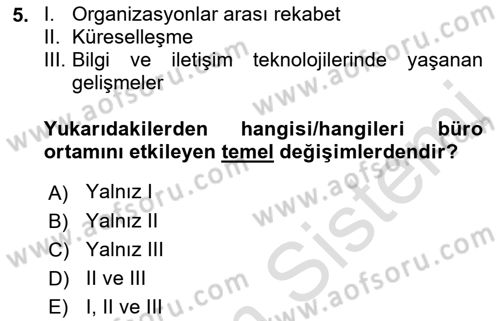 Büro Teknolojileri Dersi 2023 - 2024 Yılı (Vize) Ara Sınav Soruları 5. Soru