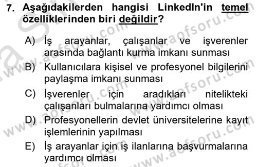 Büro Teknolojileri Dersi 2023 - 2024 Yılı (Vize) Ara Sınav Soruları 7. Soru