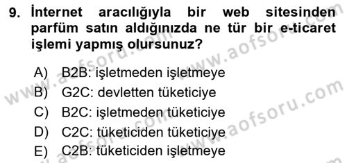 Büro Teknolojileri Dersi Ara Sınavı Deneme Sınav Soruları 9. Soru