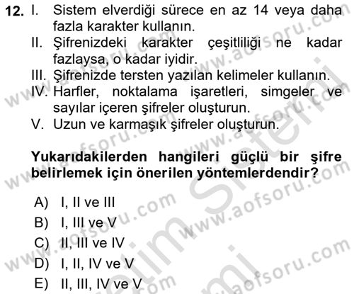 Büro Teknolojileri Dersi 2023 - 2024 Yılı (Final) Dönem Sonu Sınav Soruları 12. Soru